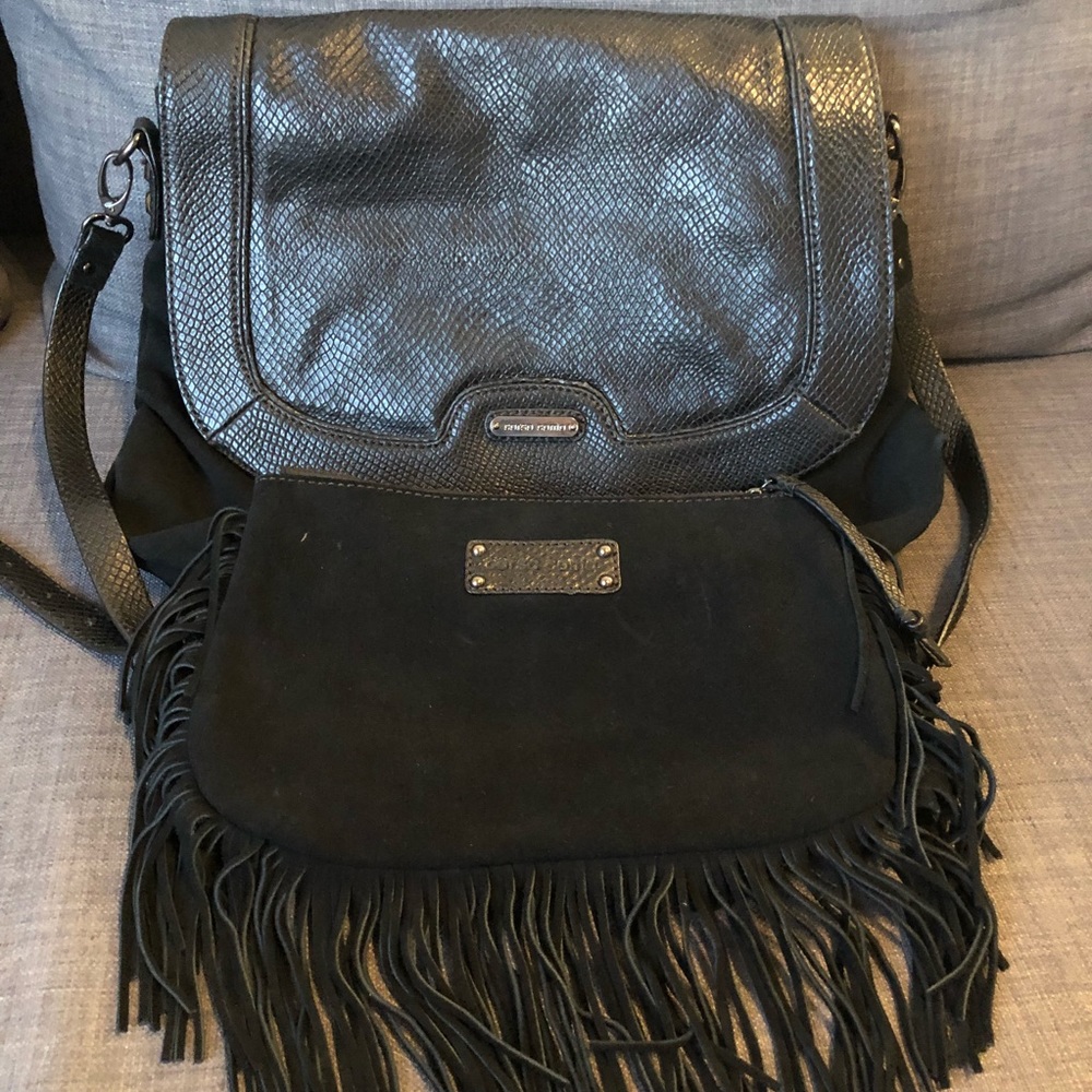 Corso Como Black Python Effect Suede & Fringe Hobo - image 7